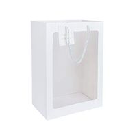 Sdoot White Gift Bags, 10 Pcs Tote Paper Bags with Transparent Window, 9.8 x 5.9 x 13.8’’ Flower Bouquet Paper Gift Bags with Handles, Wedding Party Bags