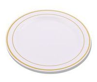 Posh Party Supplies 9.5" White/Gold Band Rimini Plastic Plates - 40 Plate Package