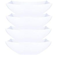 Plasticpro Disposable 128 ounce Square Serving Bowls, Party Snack or Salad Bowl, Extra Large Plastic Elegant White Pack of 4