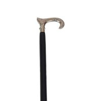 HomeRoots Black and Silver Ebony Black Vintage Walking Stick with Curved Brass Handle in Silver