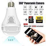 Light Bulb Camera,Include 16GB Card 1080P WiFi Security Camera, 2MP Wireles IP LED Cam,360 Degrees Panoramic VR Indoor/Outdoor Home Surveillance Cameras,Motion Detection/Night Vision/Alarm