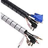 Cable Management Sleeve, Odton 120 Inch Cable Sleeve Cord Bundler Wire Wrap for Office and Home, 2 x 60 Inch, Black and Gray