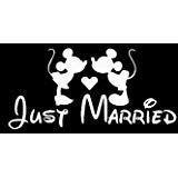 Legacy Innovations Just Married Mickey and Minnie White Decal Vinyl Sticker|Cars Trucks Vans Walls Laptop| White |7.5 x 3.5 in|LLI625