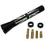 Panpage Roof Top Radio Stubby Black White Union Jack Flag Aluminum Screw Base Alloy Car Stylish Antenna 14mm x 77mm x 9mm For Mini Cooper Car Auto External Accessories