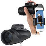 High Power Prism Vision Monocular-12x50 HD Dual Focus Waterproof Telescope and Bonus Cell Phone Adapter - Mini Compact Bak4 Scope- Hunting, Outdoor, Birding, Spotting Wildlife, Hiking