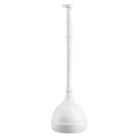 mDesign Plastic Bathroom Toilet Bowl Plunger Set with Lift & Lock Cover, Compact Discreet Freestanding Storage Caddy with Base, Sleek Modern Design - Heavy Duty - White