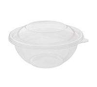 B-KIND Bundle of Clear Round PET Plastic Salad Bowls with Lids - Pack of 50 (32oz)