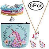Hicdaw 5 Pcs Girls Gift Set for Unicorn Included Friendship Bracelet Stud Earrings Storage Bag Necklace for Unicorn