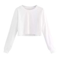 CHIDY Women's Solid Loose Hooded Drawstring Long Sleeve Crop Sweatshirt Crop Tops Pullover Hoodies(Medium,B-White)