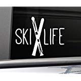 Ski Life Skiing Skier Vinyl Decal Laptop Car Truck Bumper Window Sticker, 5" x 6.25", White