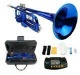 Merano B Flat BLUE/Silver Trumpet with Case+Mouth Piece+Valve Oil+Metro Tuner