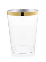 " OCCASIONS" 100 pcs Wedding Party Disposable Plastic tumblers Cups (10 Oz, Clear with Gold Rimmed Tumbler)