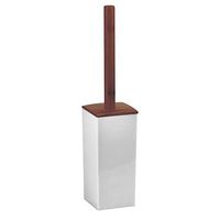 mDesign Modern Square Toilet Bowl Brush and Holder for Bathroom Storage and Organization, Compact Free-Standing Design, Covered Brush - Sturdy, Deep Cleaning - Gray/Dark Brown/Natural Bamboo Wood