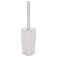mDesign Modern Square Plastic Toilet Bowl Brush and Holder for Bathroom Storage and Organization, Compact Free-Standing Design, Covered Brush - Sturdy, Deep Cleaning - Light Gray
