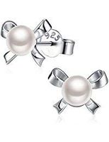 J.Rosée Pearl Earrings, 925 Sterling Silver Bow-Knot Freshwater Cultured Pearl Stud Earrings Fine Jewelry for Women Gift Packed