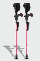 Ergobaum Jr. Forearm Crutches with Shock Absorbers for Users 3'9'' to 5' in Height, with Ergonomic Handle Grips, All-Terrain Ultralite Non-Slip Rubber Tips, Knee-Rest Platforms, LED Light (Red)