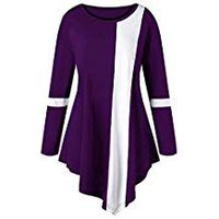 ❤️Yanvan❤️Women Tops Blouse Plus Size Long Sleeve Two Tone Color O-Neck Asymmetric Shirt