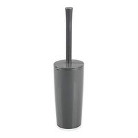 mDesign Slim Compact Plastic Toilet Bowl Brush and Holder for Bathroom Storage - Sturdy, Deep Cleaning - Slate Gray