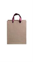 Medium Kraft Premium Folded Top Paper Bags with Maroon Ribbon Handles - Case of 100