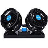 12V Car Fan Dual Heads Cooling Fan Two Speeds Adjustable Auto Fan 360 Degree Manual Rotation Vehicle Fan for Trucks or Car with Cigarette Lighter Plug In