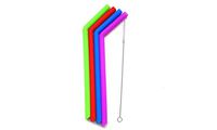 Multi Color Reusable Eco-Friendly Flexible No Rubber Taste Silicone Straws (4 Bent Multi-Color Straws + 1 Cleaner Brush)