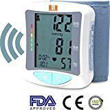 Wrist blood pressure machine FDA approved Large LCD display Fully Digital Voice read out feature Heartbeat detection Two user memory mode 120 readings Portable case large cuff size fits all