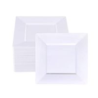 BUCLA 60Pieces White Plastic Plates – 7inch White Square Disposable Plates- Premium Disposable Wedding Party Plastic Dessert/salad Plates