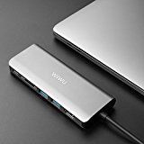 WIWU USB C Hub, Multi-port Type C Adapter For MacBook And MacBook Pro (2016-2017), 4K HDMI, Ethernet Port (1000Mbps), SD card reader, PD Smart Charging, 2USB 3.0 (Silver)