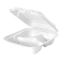 Genpak's HF243 Compostable Take-Out Container | Medium White 3-Compartment Hinged Container| Annually Renewable and Natural Fiber | Excellent Grease, Oil and Water Resistance | 8" Sustainable Fiber Container | Case of 200 Containers