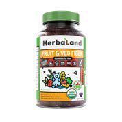 Vegan Fruit, Veg and Fiber Supplement for Kids by Herbaland - Plant-Based Sugar-Free Vitamin Gummies High in Fiber - Fuits and Vegetables Blend - Black Currant Flavor - 60 Gummies