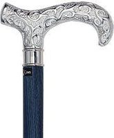 Extra Long, Super Strong Derby Walking Cane (Silver-Blue)
