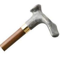 Walking Stick cane - With Contour Grip. Walnut stain Grey Left Handle