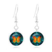 1 pair Tibet Silver Dome Photo Art 16MM Glass Cabochon Long Earrings butterfly Good Fashion Design Womens Bright Novelty Prom Pretty Comfortable Charms Cute