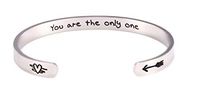 fishhook Personalized Engraved Inspirational Motivational Mantra Quote Arrow Heart Stainless Steel Cuff Bangle Bracelet for Women Girls (Silver, You are The only one)