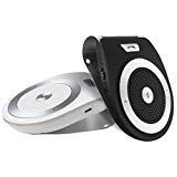 Bluetooth Car Kit HandsFree, Wireless Motion AUTO Power ON Speakerphone Upgraded Speaker Audio Receiver Sun Visor Music Player Adapter Built-in Mic with Car Charger - Black