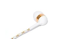 Tweedz White & Gold Earbuds with Microphone and Controls - Durable, Tangle-free Ear Phones with Long, Braided Fabric Wrapped Cords and Noise Isolating Ear Buds