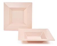 " OCCASIONS" 40 Bowls Pack, Heavyweight Square Disposable Wedding Party Plastic Bowls (12 oz Soup Bowls, Square in Blush/Peach Pink)