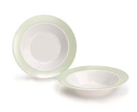 " OCCASIONS" 120 Bowls Pack, Disposable Wedding Party Plastic Bowls (12oz Soup Bowl, Rio in White & Pearled Green)