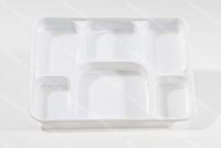 PlasticThali - Six Compartment white Plastic Plate (Virgin Plastic) (100)