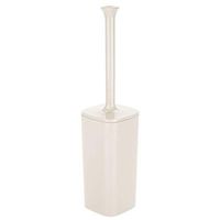 mDesign Modern Square Plastic Toilet Bowl Brush and Holder for Bathroom Storage and Organization, Compact Free-Standing Design, Covered Brush - Sturdy, Deep Cleaning - Cream
