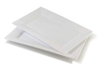 " OCCASIONS" 240 Plates Pack, Heavyweight Disposable Wedding Party Japanese Style/Sushi Plastic Plates 7.5" x 5.5" (Appetizer Plate, Soho in White)