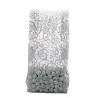 Small Elegant Silver"Laced Roses" 7x2x3" Cello Cellophane Treat Food Snack Bags (75 ct)