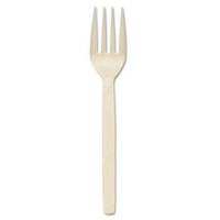 Corn Starch Cutlery, Fork, White, 100/Box