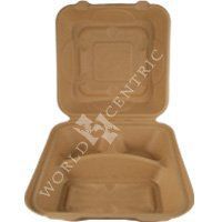 World Centric Compostable 8" X 8" X 8" - 3-Compartment Clamshells (Package of 100)