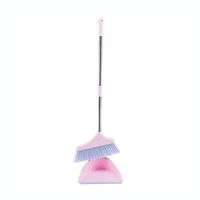 Broom Dustpan Suit Broom Set Combination Household Soft Hair Scraping Ground Scraping Bathroom Sweeping Broom Shovel Adjustable Pole (Pink)