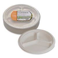 Baumgartens : Sugar Cane 3-Compartment Plate, 10-1/2", 50/PK, White -:- Sold as 2 Packs of - 50 - / - Total of 100 Each