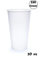 EcoQuality Durable Disposable Paper Cups & Flat Lids For Hot/Cold Drink, Coffee, Tea, Cocoa, Travel - Extra Large 20 Ounce Cups, 150 Count Cups & 150 White Flat Lids - White