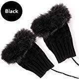 1 Pair 2 Pack DECVO Winter Powered Warmer Thicken Fingerless USB Heated Gloves Plush Warm Cold-Proof Knitted Half Finger Laptop Mittens USB Warm Gloves for Women Teen Girls Best Winter Gift (Black)