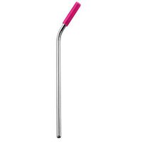 Weite Stainless Steel Straw, Reusable Bent Straw with 8 Colors Soft Silicone Tips, Eco-Friendly Metal Smoothie Straw for Bubble Tea, Juice, Thick Milkshakes (Hot Pink)