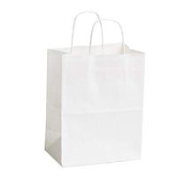 12CT Large White Biodegradable Paper, Premium Quality Paper (Sturdy & Thicker), Kraft Bag with Colored Sturdy Handle (Large, White)